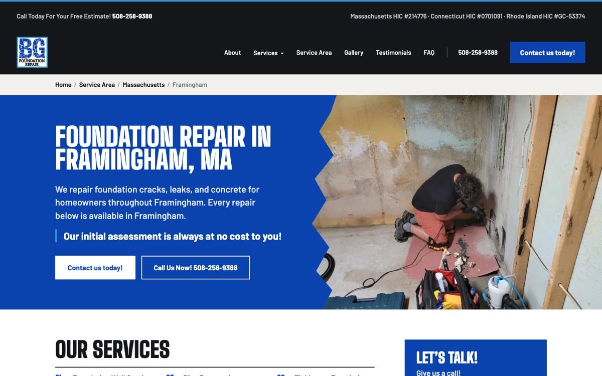 BG Foundation Repair's Framingham, MA town page